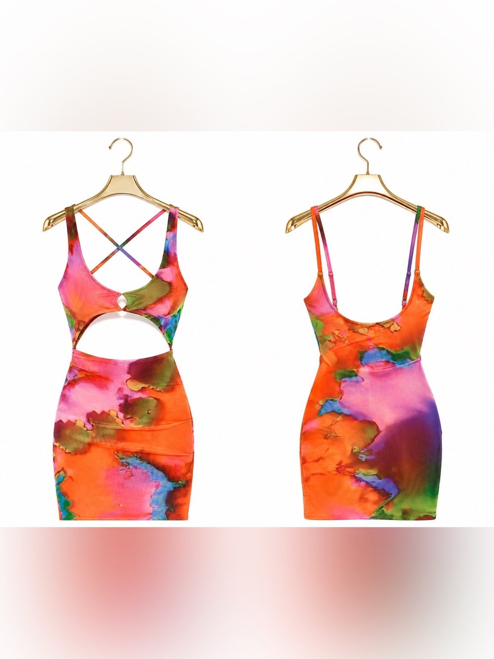 Fashion Nova Multicolor Tie-Dye Cutout Mini Dress - Orange Pink Green Blue - Picture 5 of 5